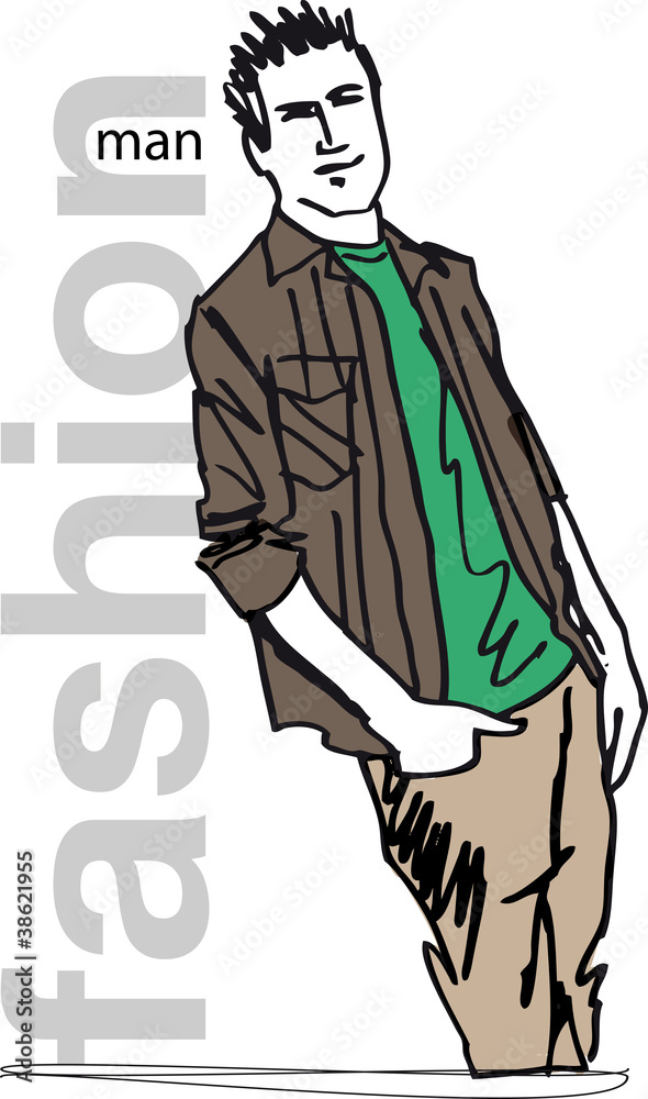 Sketch of fashion handsome man. Vector illustration Sketch of fashion handsome man. Vector illustration
