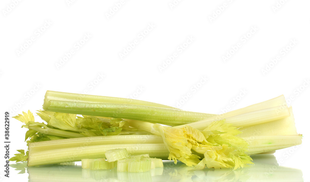 fresh slised green celery isolated on white.