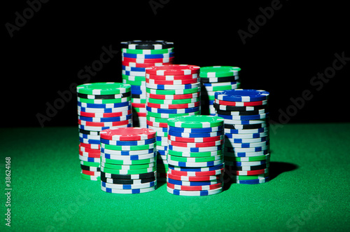 Photography Stack of casion chips on table