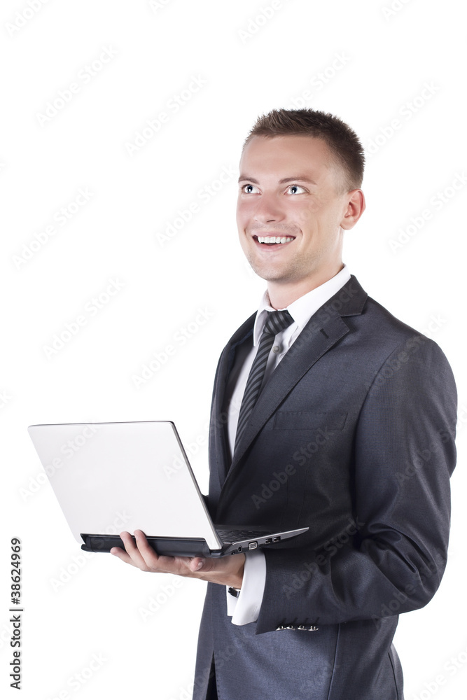 Businessman working with laptop. Over white background Businessman working with laptop. Over white background