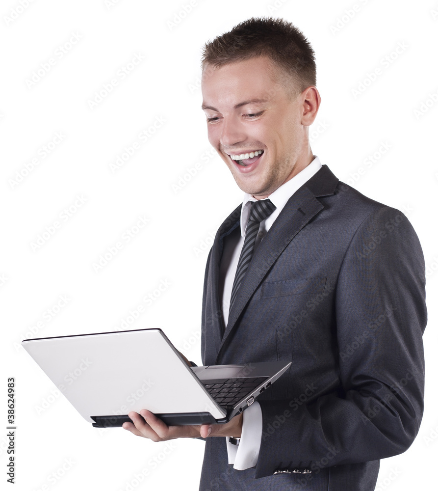 Businessman working with laptop. Over white background Businessman working with laptop. Over white background