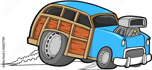 Woody Wagon Racer Car Vector Illustration Art