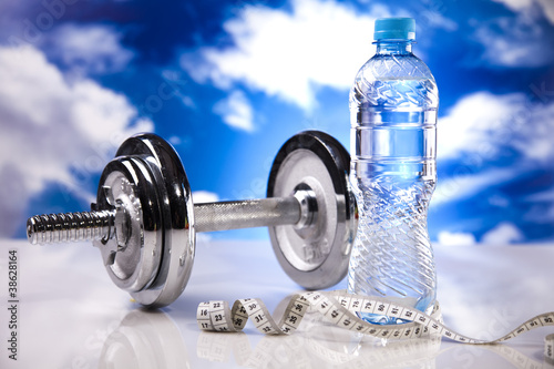 Bottle water and Fitness, and blue sky