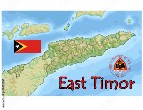 east timor asia map flag emblem