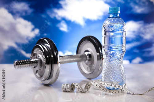 Bottle water and Fitness, and blue sky