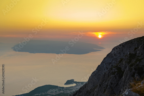 Island Brac and sunset at Biokovo, Croatia