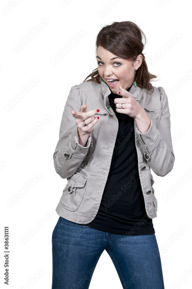 Woman pointing fingers Woman pointing fingers