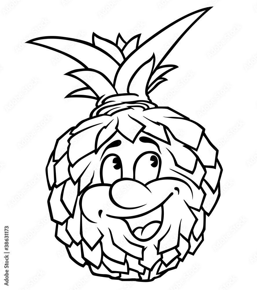 Obraz premium Pineapple - Black and White Cartoon Illustration