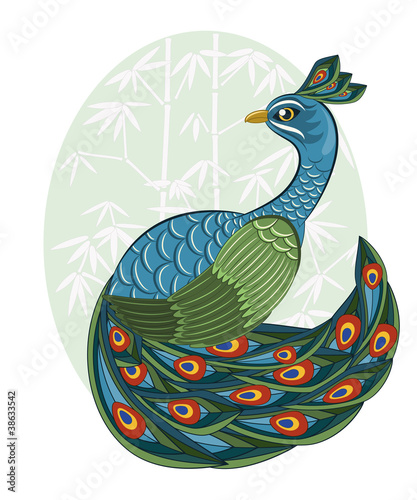 vector  chinese style peacock on bamboo background