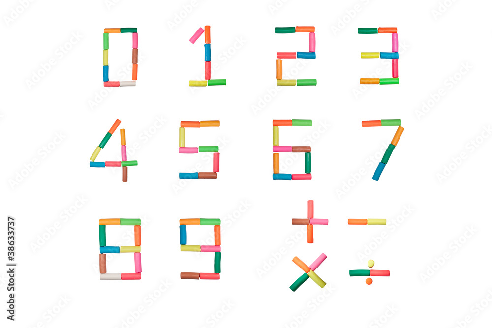 plasticine number set on white background