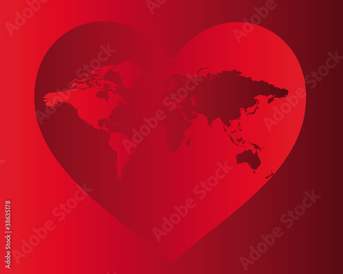 world map in the red heart