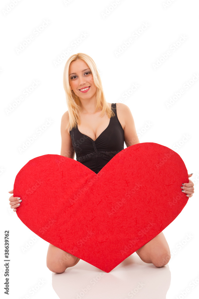 beautiful girl with red hart beautiful girl with red hart