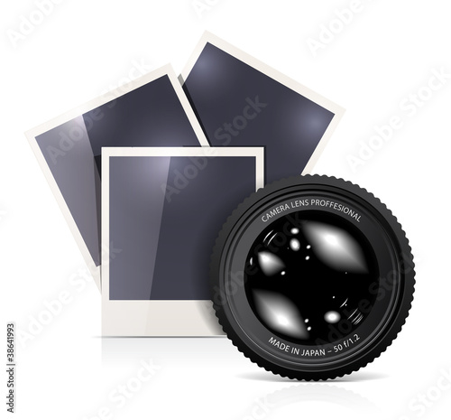 Lens with photo frame on white