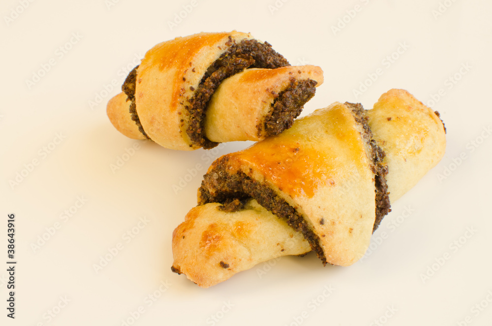Homemade poppy seed filled Rugelach - Jewish pastry