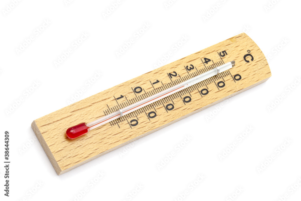 Wooden thermometer on white background Wooden thermometer on white background