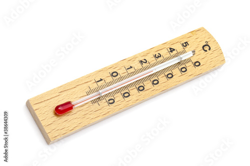 Wooden thermometer on white background