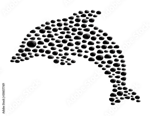 Dolphin made from black stones