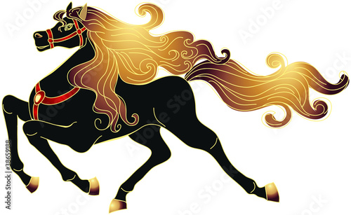 Galloping horse with a gold mane