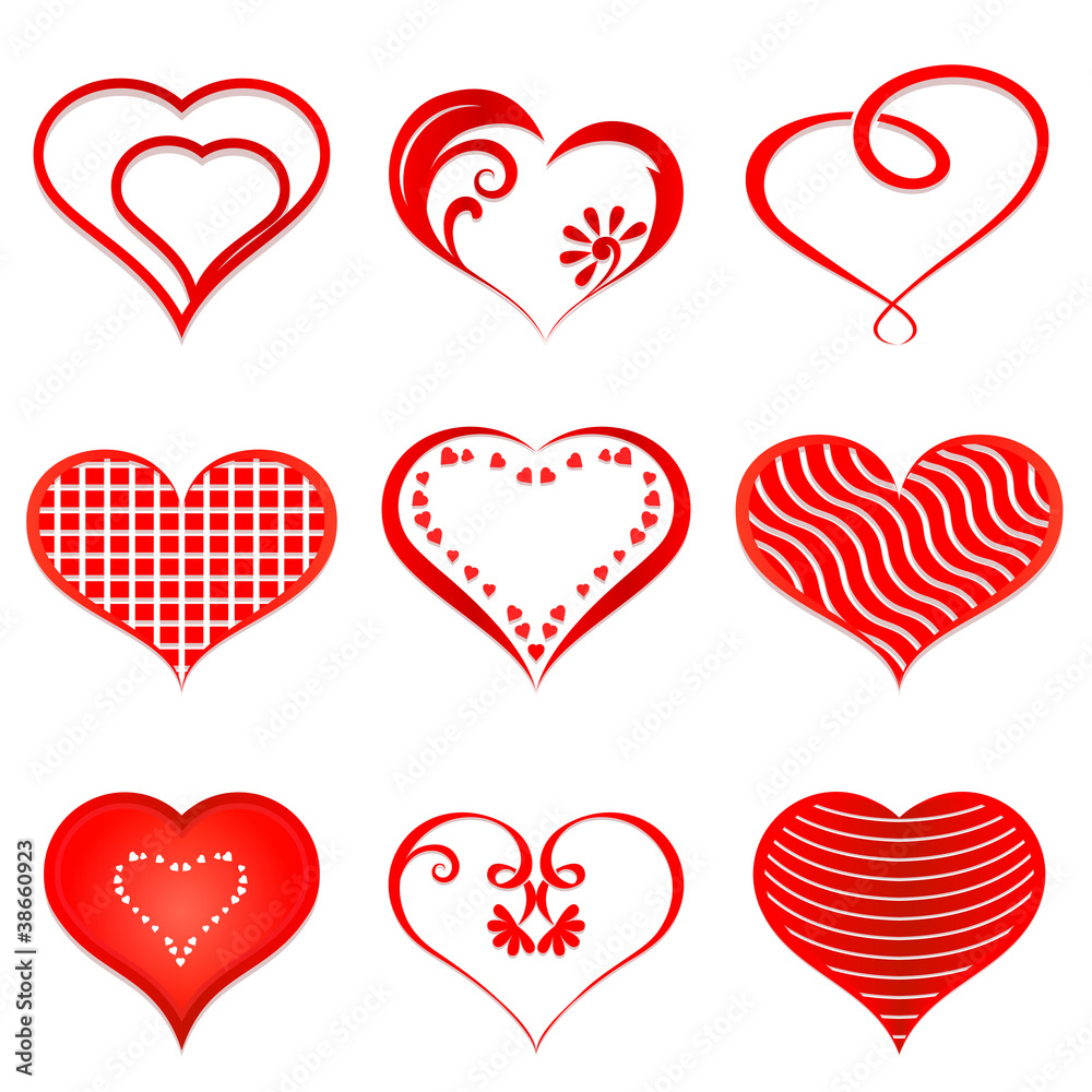 Set of red vector hearts.