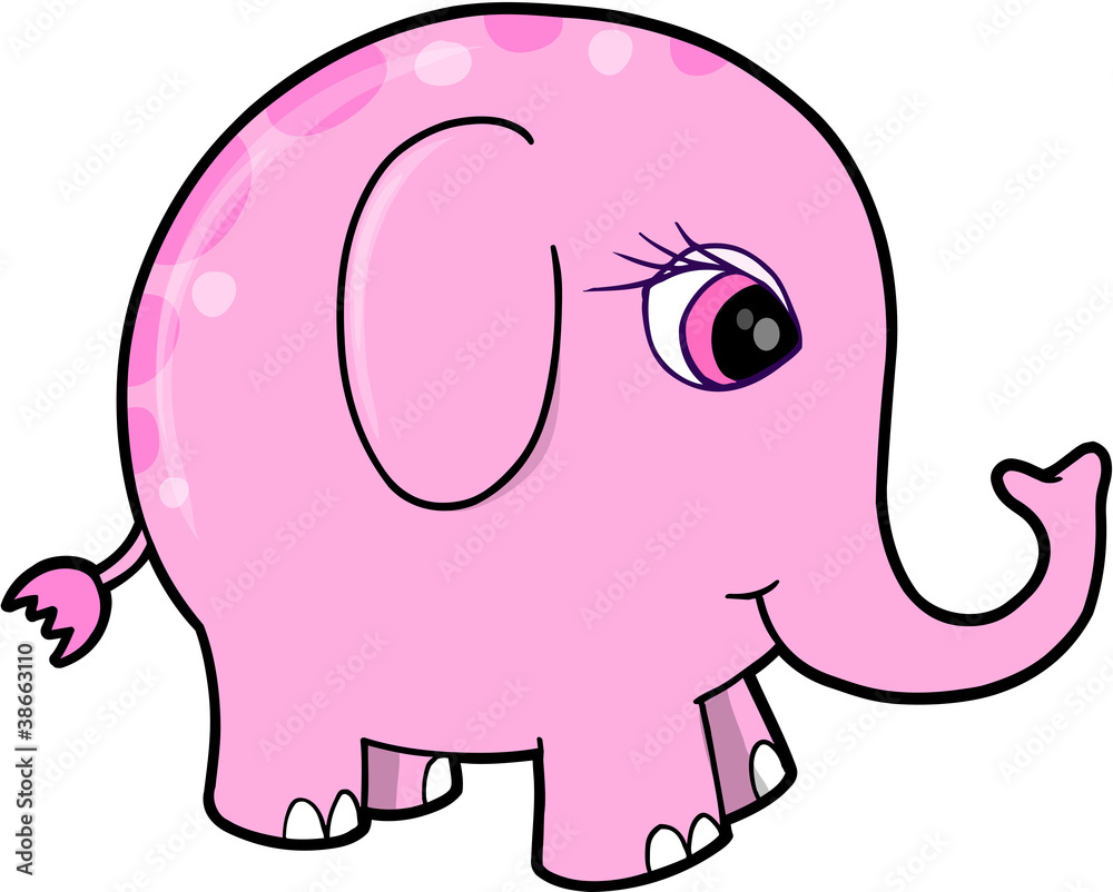 Cute Pink Girl Elephant Animal Vector Illustration
