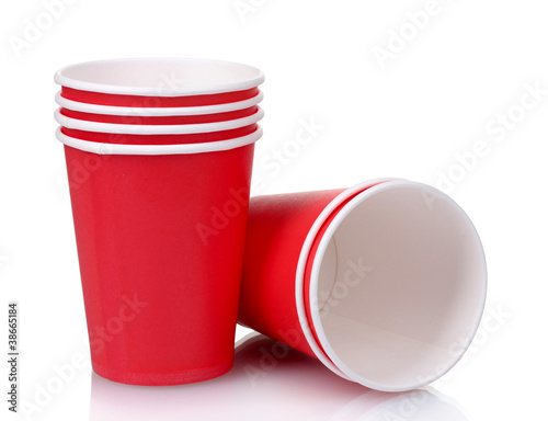 red plastic cups isolated on white
