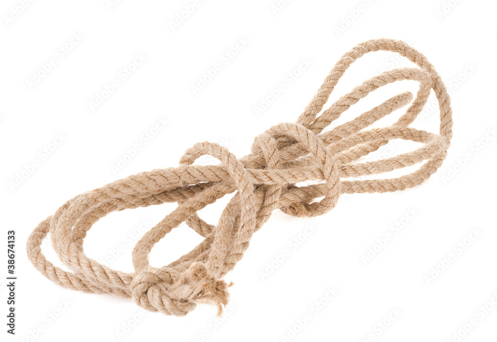 ship rope with knot on white