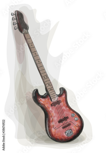 Bass electric Guitar. Watercolor style.