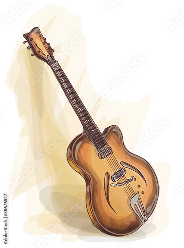 Bass Guitar. Watercolor style.