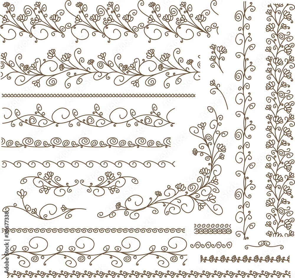 Set of vector floral elements for design.