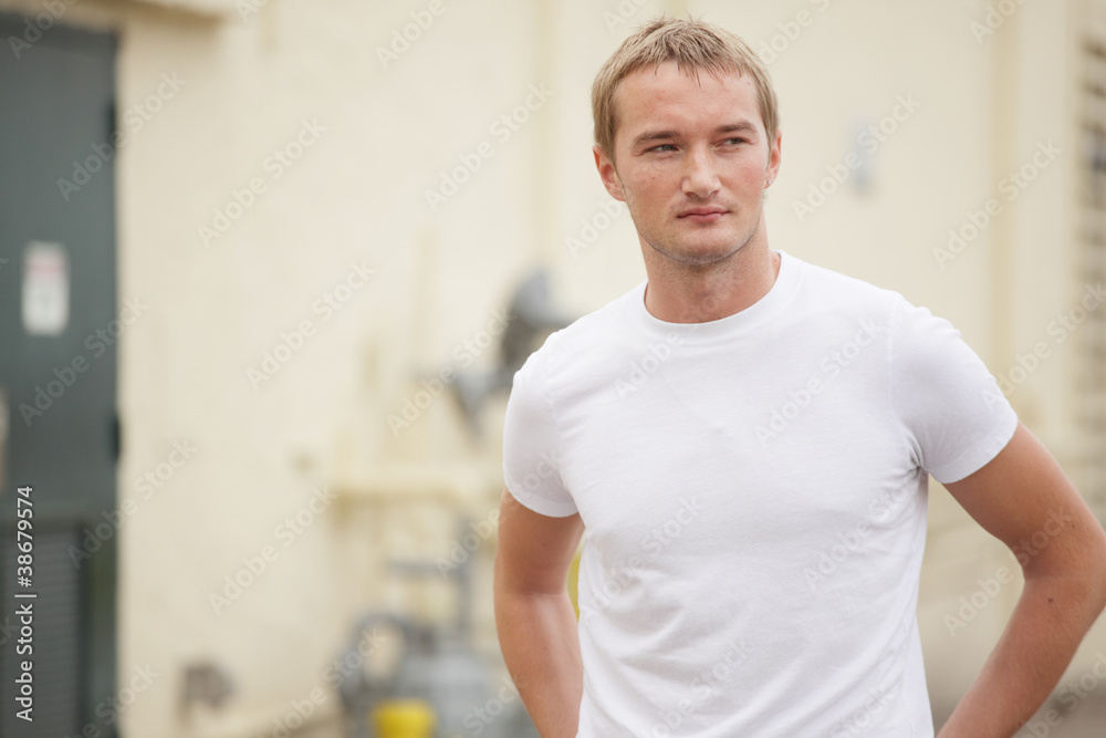 Fototapeta premium Man in a white t-shirt
