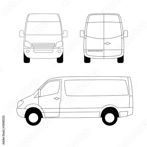 White delivery van leftside, front and back