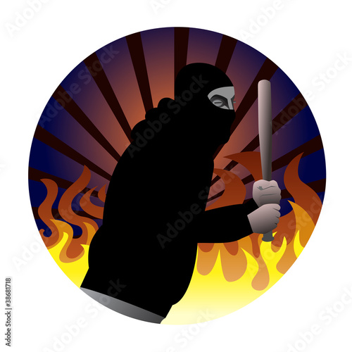 Riot participant holding weapon