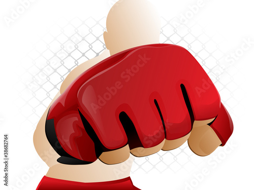 Mixed Martial Arts Fighter Punching with Padded Glove
