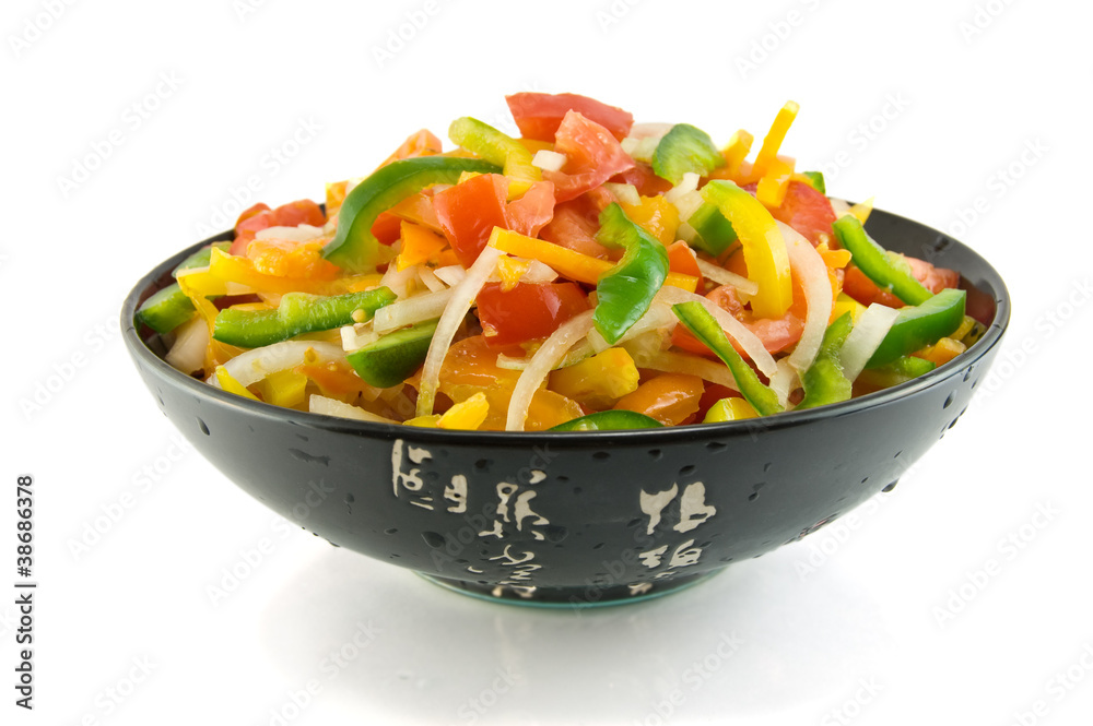 vegetable salad of paprika, tomato and onion vegetable salad of paprika, tomato and onion