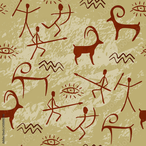 Cave Painting Seamless Pattern