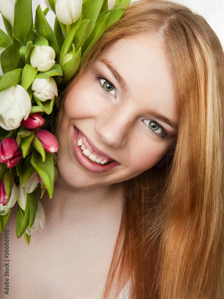 beautiful girl with tulips beautiful girl with tulips