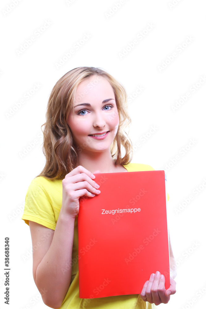 schöne schülerin mit zeugnismappe schöne schülerin mit zeugnismappe