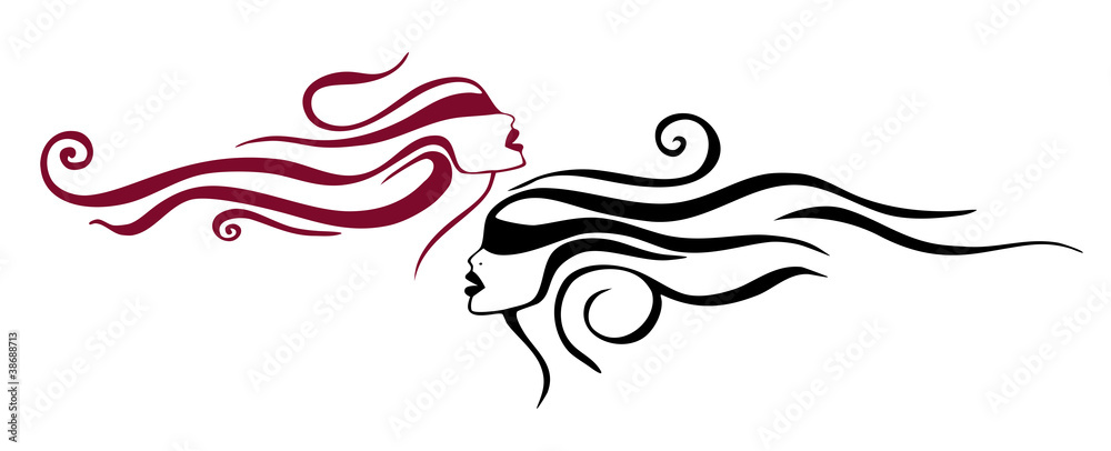 Fototapeta premium Two women. Tattoo. White background. Vector illustration