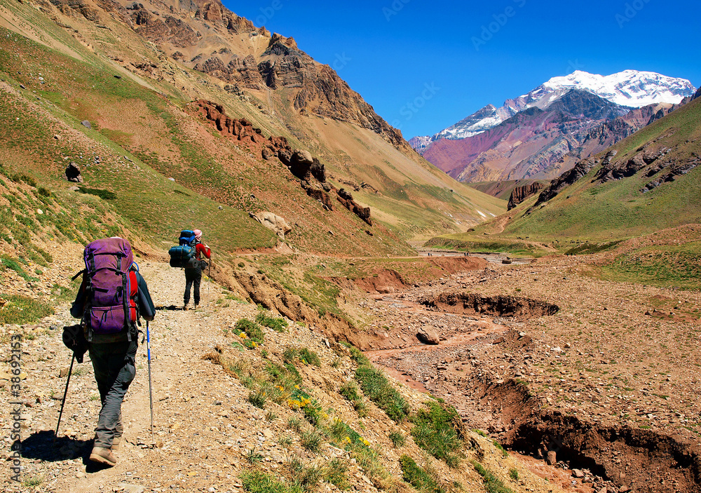 Hikers trekking in South America