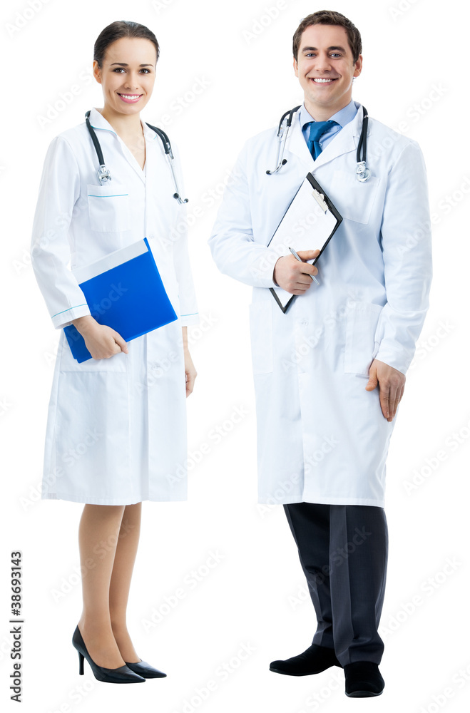 Happy smiling young doctors, isolated