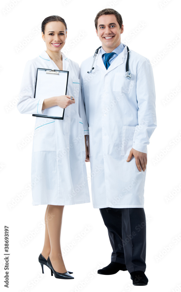 Two happy medical people, on white Two happy medical people, on white