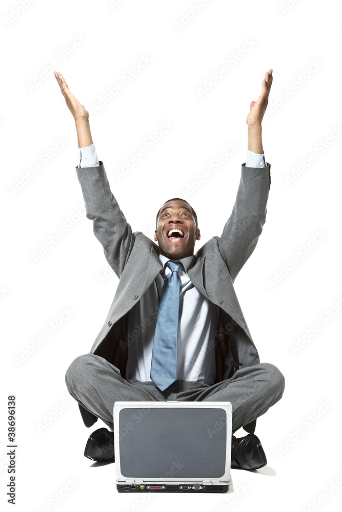 african man sitting on white background withe laptop african man sitting on white background withe laptop