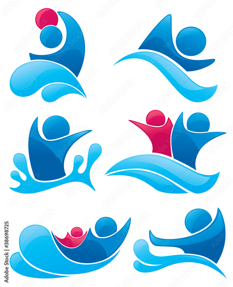 Obraz premium vector collection of aqua park and swimming symbols