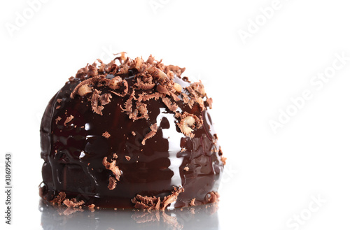 Сhocolate cookie poured chocolate with chocolate shavings