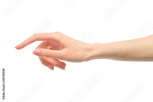 Beauty woman hand with french manicure isolated on white backgro