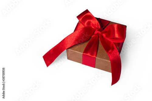 Box, bow and ribbon isolated on white