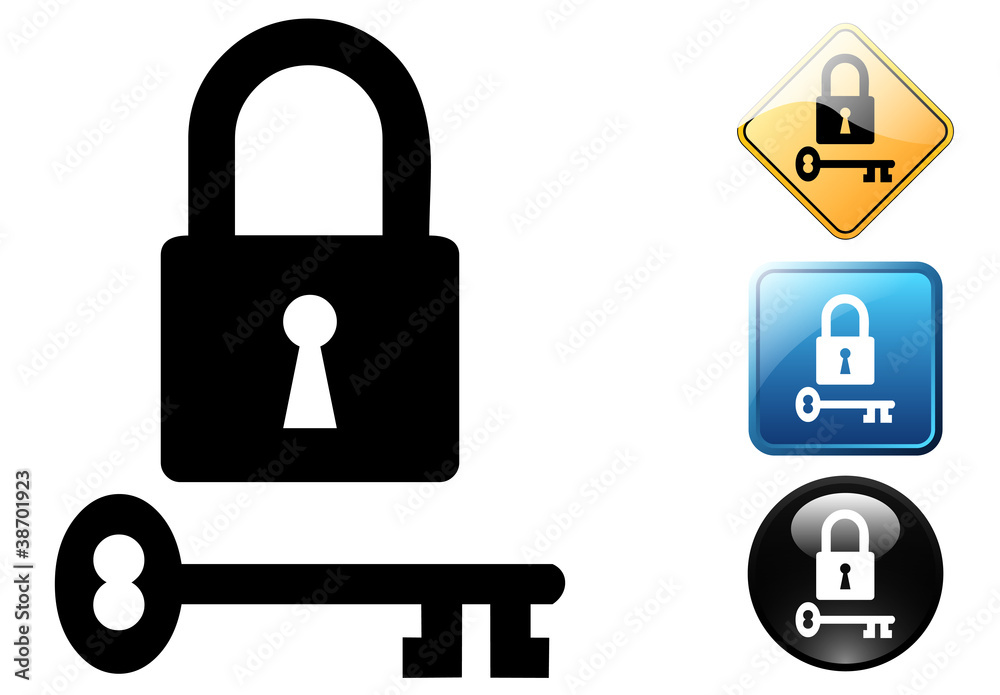 Padlock with key pictogram and signs Padlock with key pictogram and signs