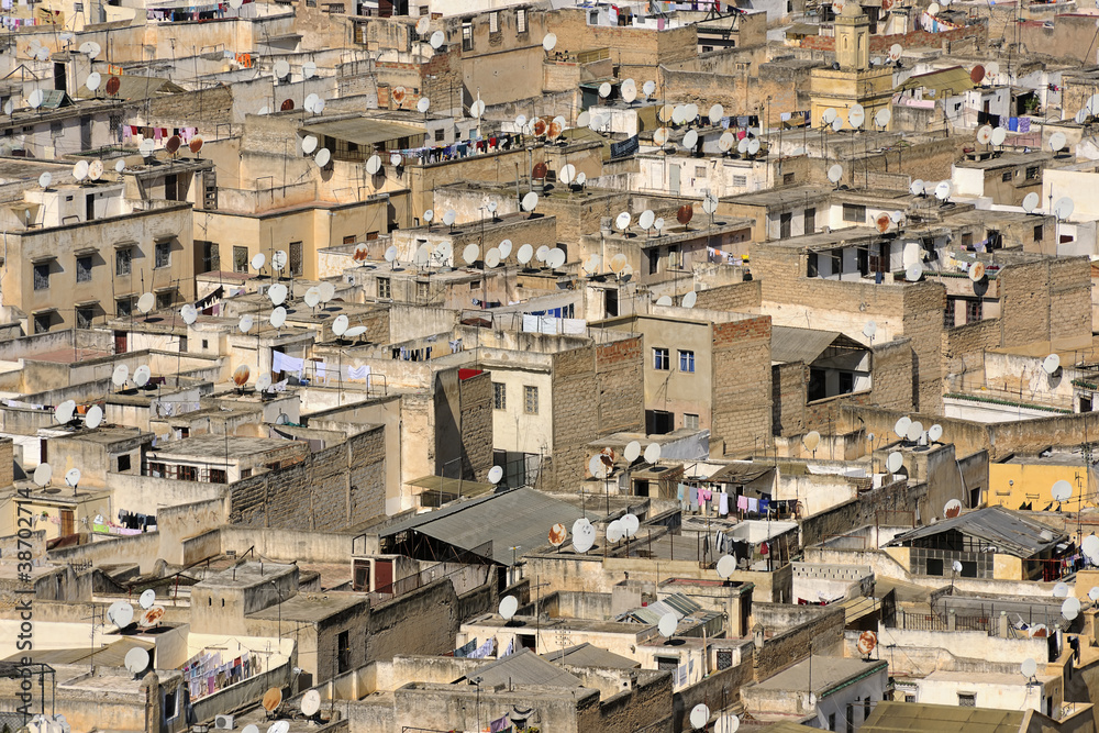 Satellite dishes on rooftops, Medina of Fes