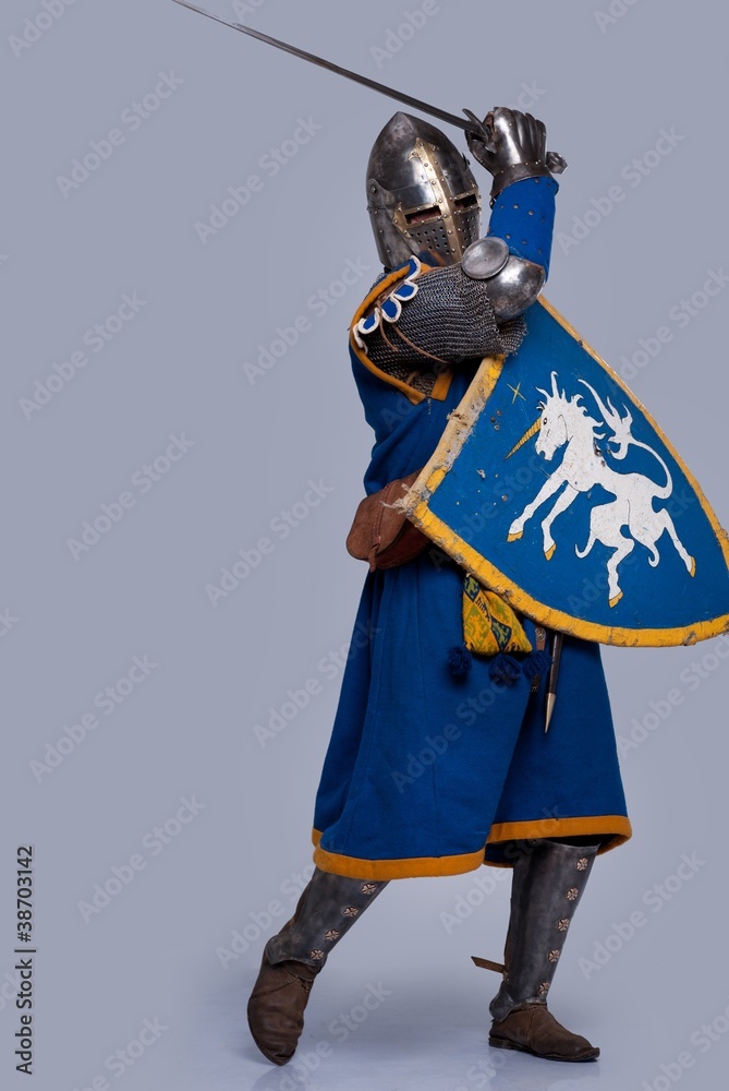 Obraz premium Medieval knight on grey background.
