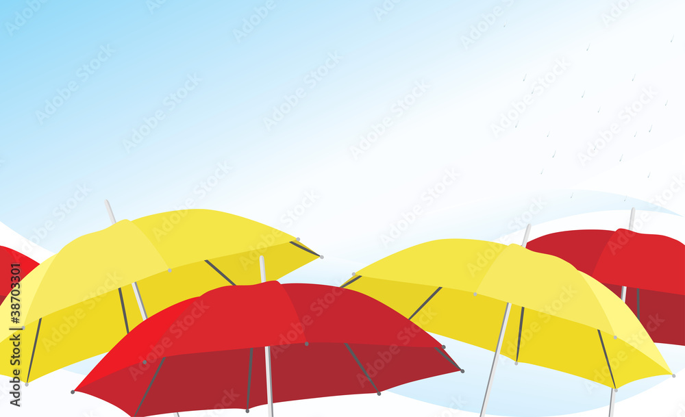 Umbrella and raindrops. Background